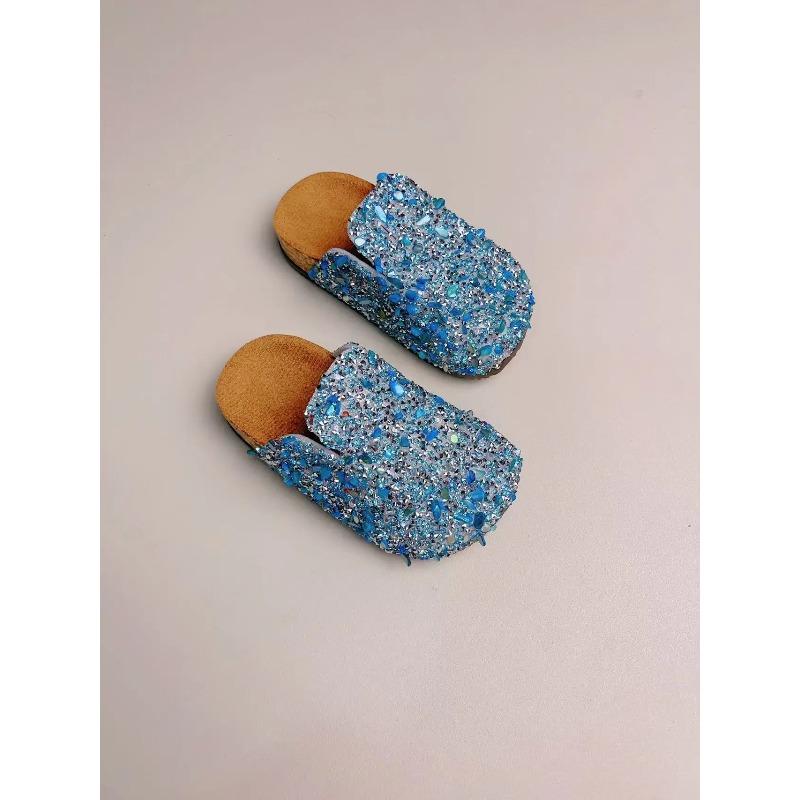 Summer Bling Children's Slippers Buckle Cork Slippers Girls Anti Slip Flat Outdoor Kids Fashion Shoes