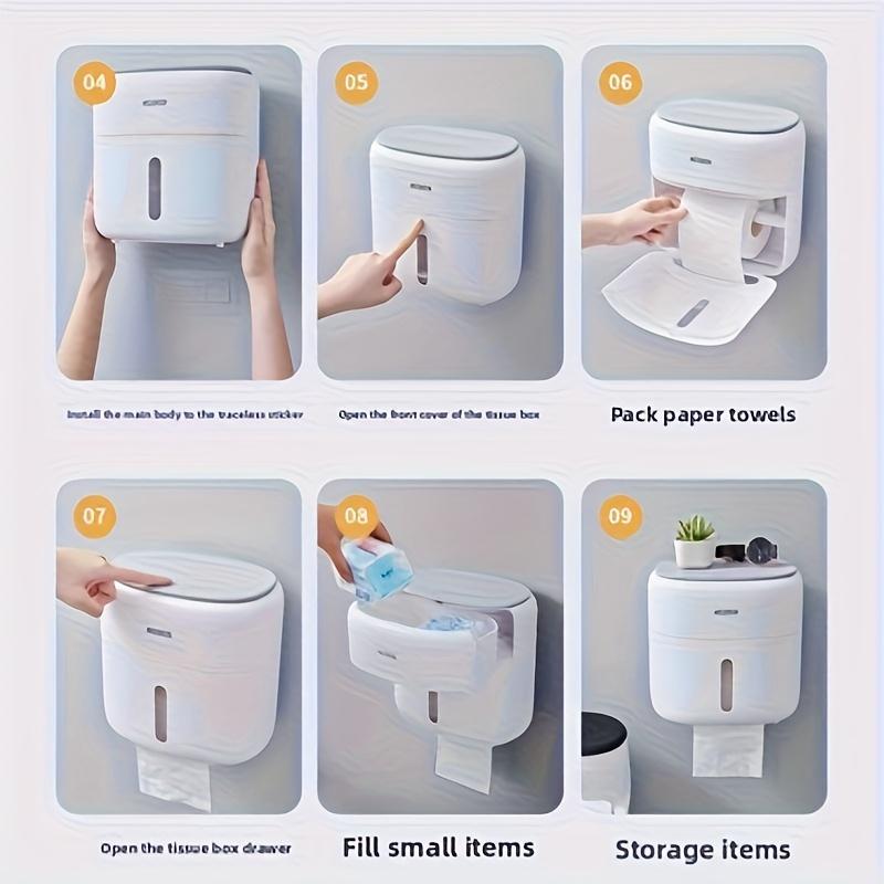Super Practical Light-luxury Style Bathroom Toilet Paper Holder, Press-type Toilet Tissue Box, Storage Shelf with Pull-out Tissue Dispenser