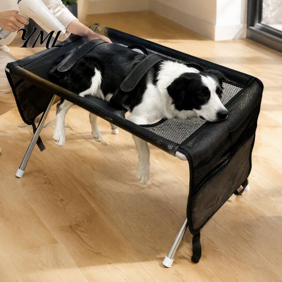Hamac Surélevé pour Toilettage d'Animaux avec Support, Hamac de Bain pour Chiens, Support de Bain Pliable pour Animaux de Petite et Moyenne Taille, Outil d'Attache Réglable