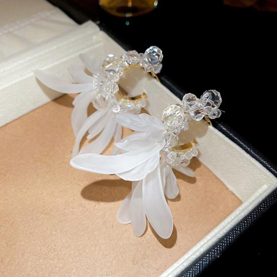 1 Pair Tassel Stud Earrings Faux Crystal Clear Acrylic Petal Decor Drop Earrings Holiday Statement Earrings