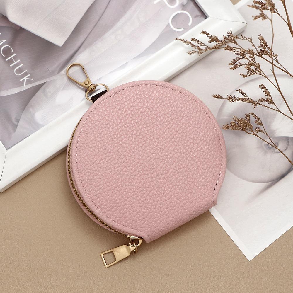 Korean Style Women Round Wallet Small PU Leather Card Holder Bag Zipper Coin Purse Girls Money Bag with Chain