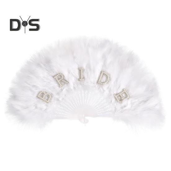 Vintage Feather Folding Fan Wedding Party Bride Hand Held Fan Portable Summer Fan Decoration Dance Performance Props Party Accessories