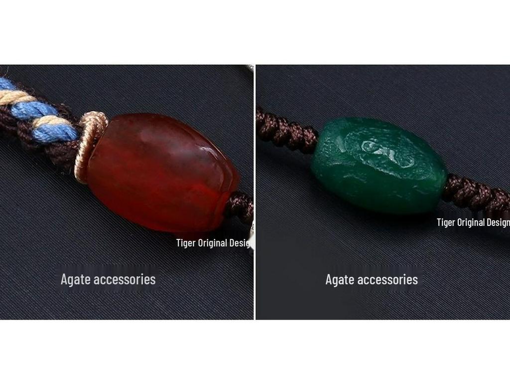 Handmade Tibetan Braided Rope Necklace with Dzi Bead, Adjustable Clavicle Chain Pendant