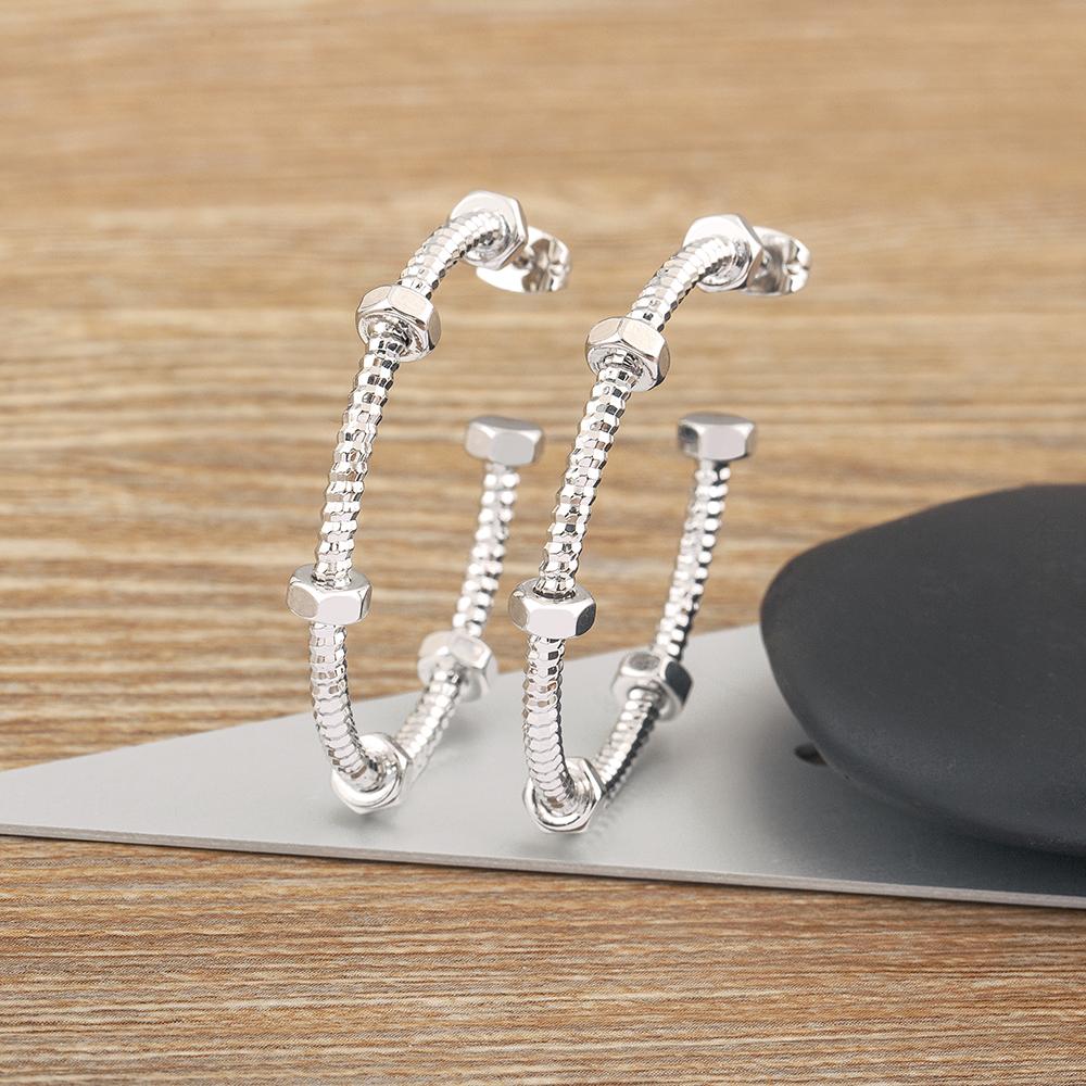 Nidin New Arrival Punk Style Screw Nut Small Angle Circle Overlapping Shaped Gold/Silver Color Ear Jewelry Earrings Party Gift