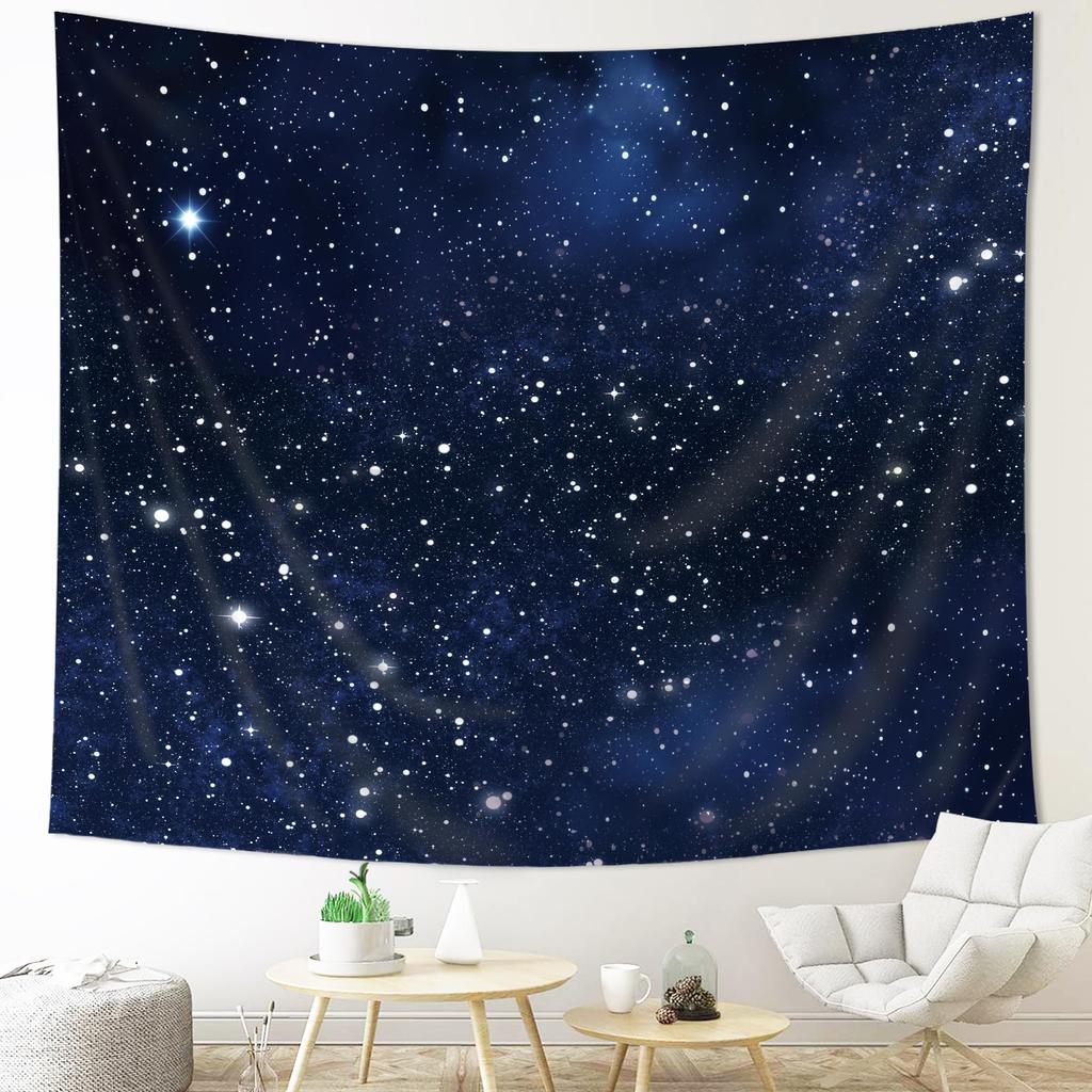 Night Sky Stars Tapestry Wall Hanging Dark Blue Galaxy Space Cosmic Starry Fantasy Universe Texture Outer Shining Star Kid
