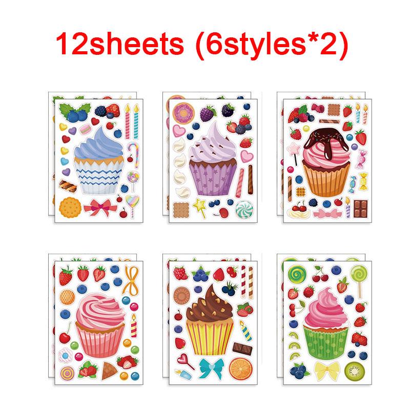 Make-a-Cake Sticker Sheets DIY Make Your Own Birthday Cake Puzzle Stickers for Kids Boys Girls Party Favor Games Toys Gifts