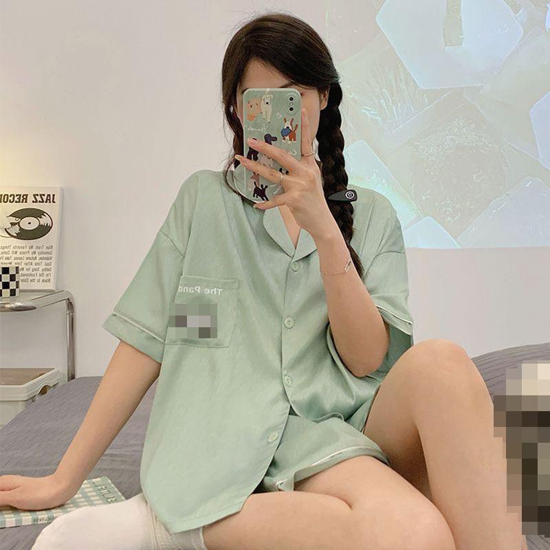 GMXIA High-quality Cotton-like Cute Cardigan Short-sleeved Student Pajamas for Women, Sweet Summer Style for Women's Home Wear