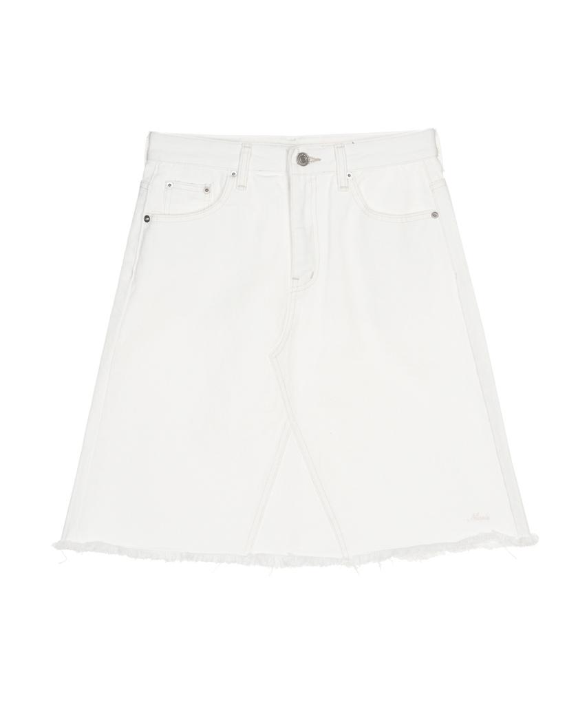 Nigaennikol Raw Cut Midi Denim Skirt_Ivory