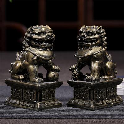 2 Stück Chinesische Löwen Buddha Statuen Bronze Ornamente Künstlicher Jade Stein Fu Foo Hunde Skulptur Figuren Statuen Heimdekoration