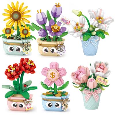 Topfblume Bausteine DIY Simulationspflanze Bouquet Montagebausteine Erwachsene und Kinder Montagespielzeug Geschenke