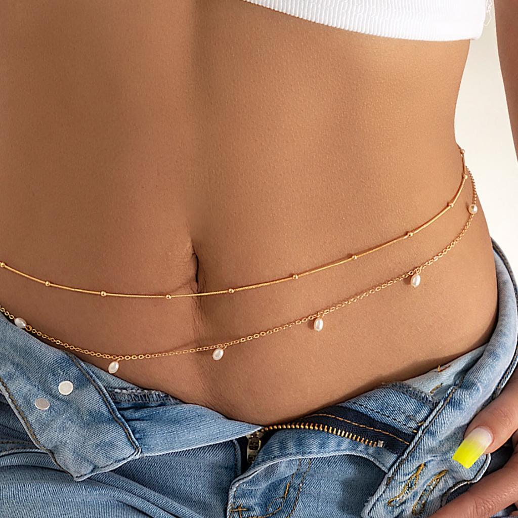 Accessories, Cold Temperament, Round Bead Chain, Body Chain, Simple Imitation Pearl Fringed Double Waist Chain