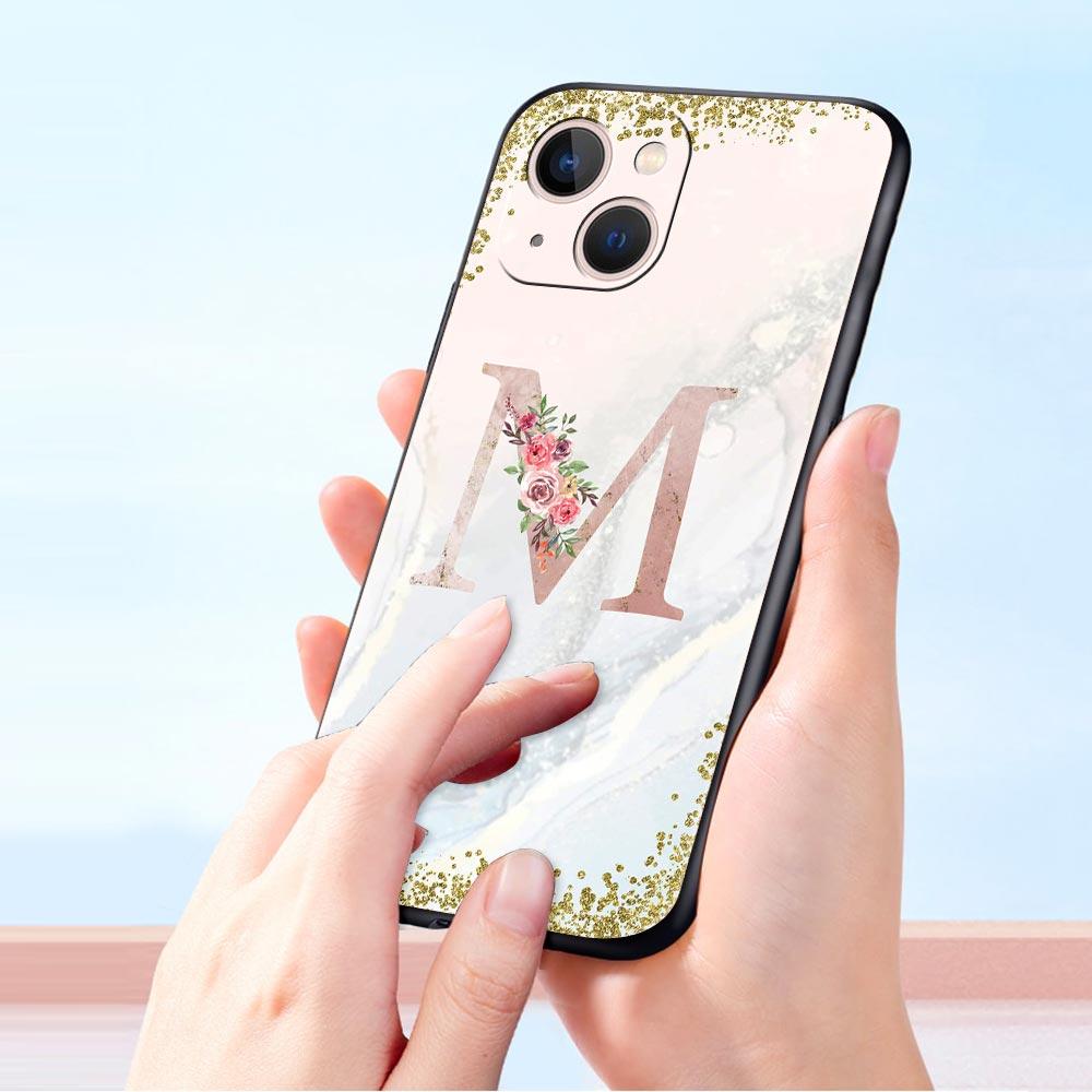 Flowers Letter Phone Case For iPhone 17 16 15 Pro Max 11 12 13 14 7 8 Plus SE 2020 X XR XS Cover Soft Black