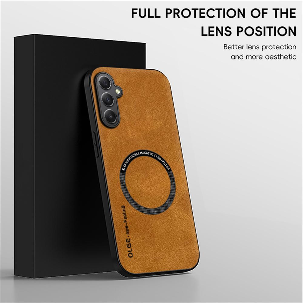 WANLONFENG YBP Series For Samsung Galaxy A35 5G Magnetic Case with Tempered Glass Film PU+TPU Phone Cover Large Cutout