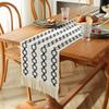 Cotton Linen Table Runner With Striped Patchwork Design Tassel Trim Modern Minimalist Long Cover Dining Room