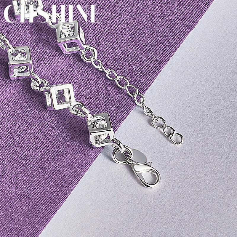 CHSHINE 925 Sterling Silver Square White Crystal Bracelet For Women Wedding Fashion Charm Jewelry