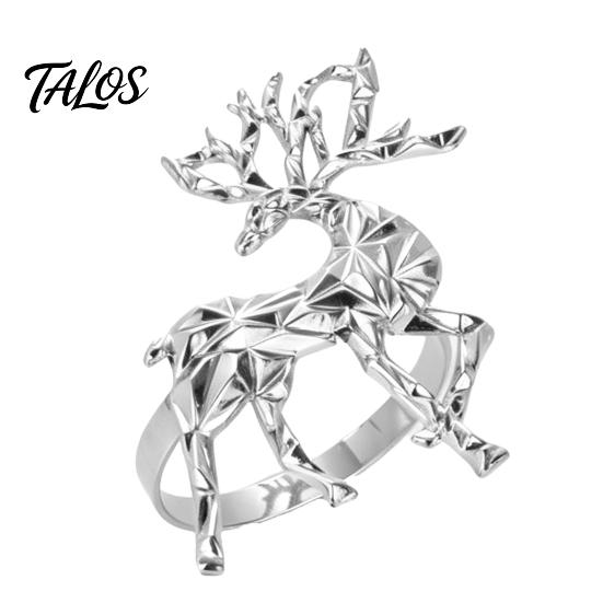 Formal Dinner Table Decor Christmas Deer Napkin Ring, Faceted Metal Elk Holder, Reusable Silver Ring for Xmas Holiday Wedding Receptions Dining