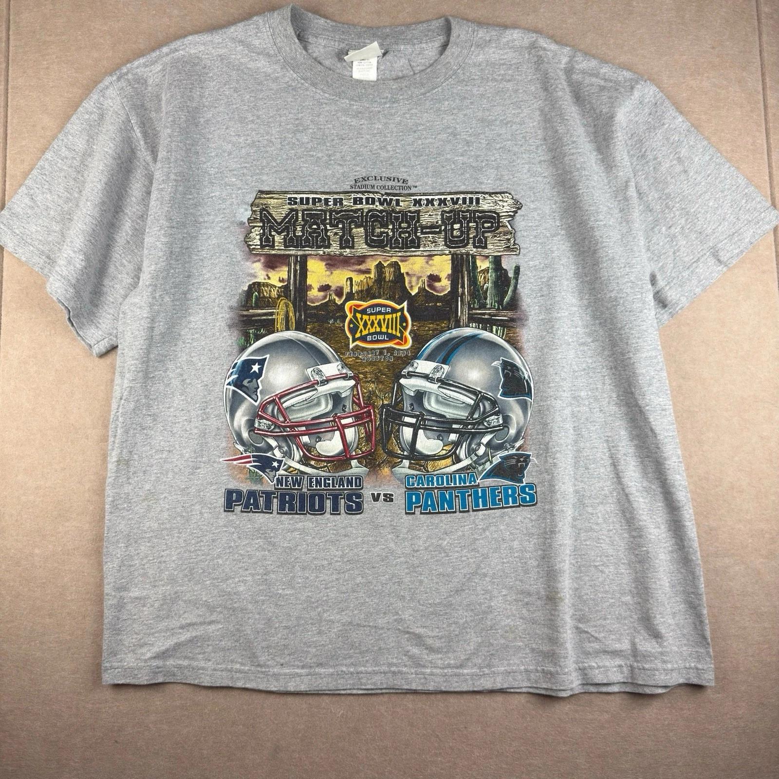 Y2K Lee Sport T-Shirt Men XL Gray Super Bowl XXXVIII 2004 Patriots Panthers L