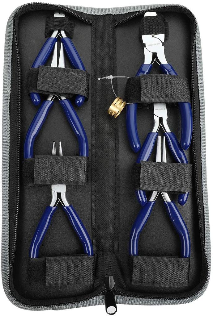 WORKPRO Accessory Tool 8 Piece Handicraft Pliers Flat Round Precision Bead Handmade DIY Spring Automatic Storage Case Included [Complete Edition] Set,
