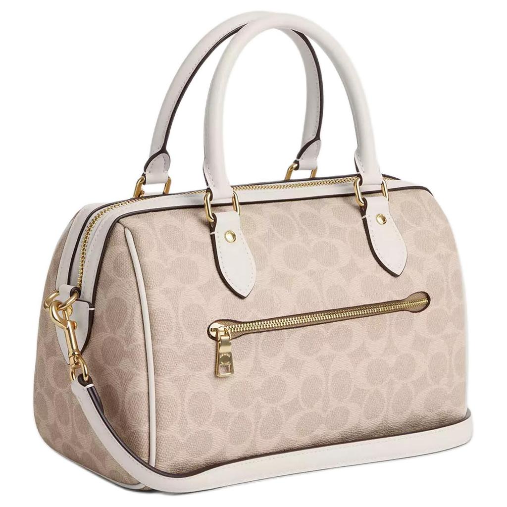 Coach Rowan 25 Logo Zip Closure Coated Canvas Shoulder Crossbody Tote Bag Medium Women Handbags Sand Chalk-White CV961-IMXDM