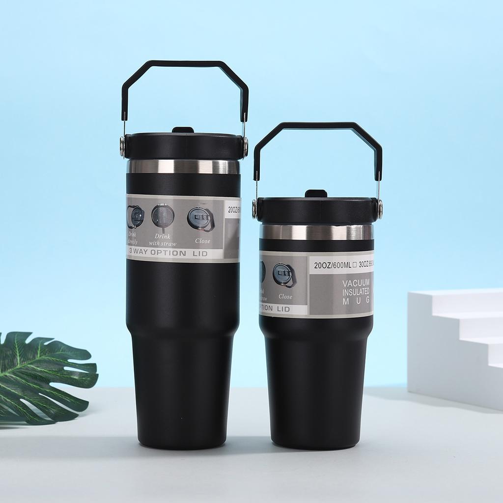 30oz Single Drink Portable Car Cup 304 Stainless Steel Vacuum Thermos Cup Large Capacity Straw Ice Bar