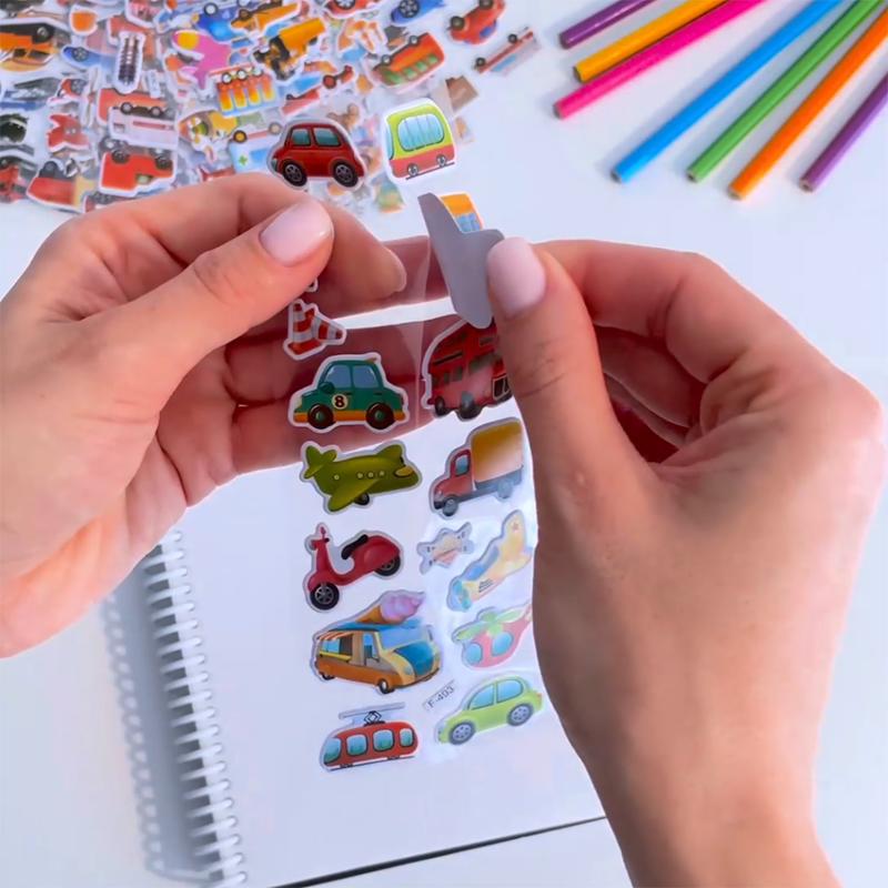 10 Sheets 3D Puffy Stickers for Kids Cute Cartoon Vehicle Stickers Scrapbook Stickers for Children Gift for Boys and Girls
