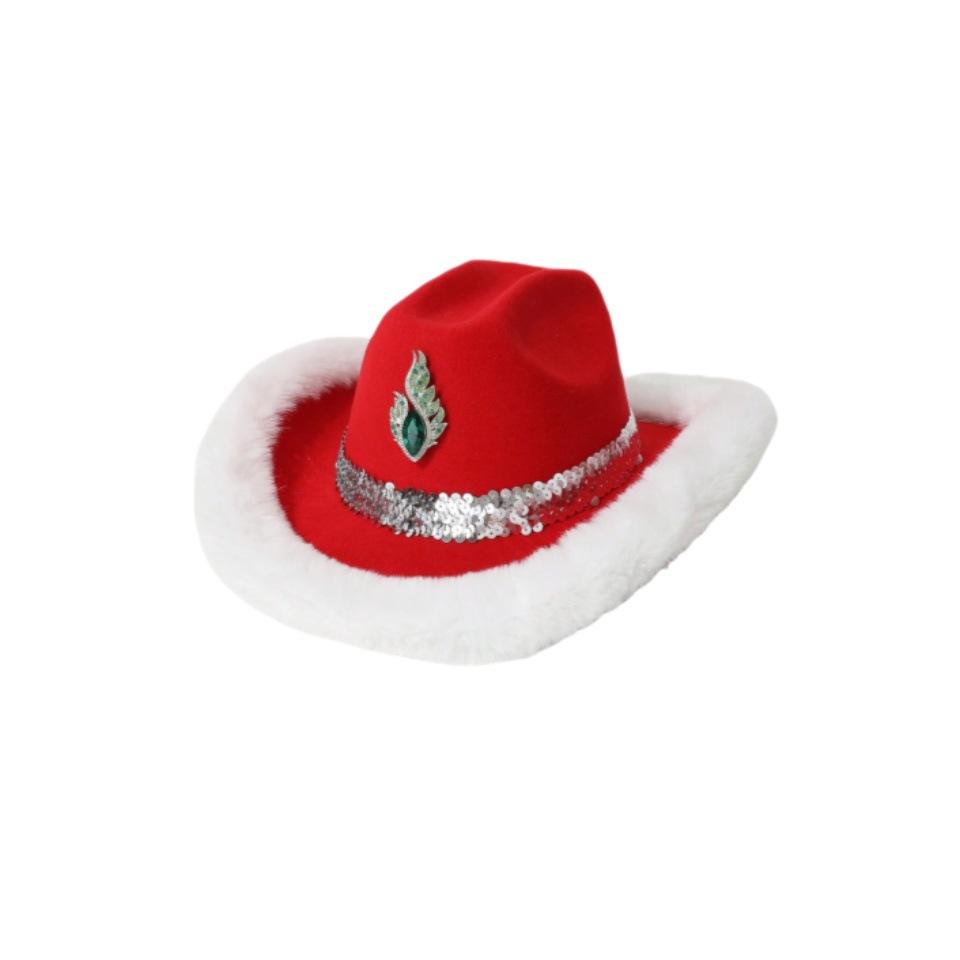 Pink Western Cowboy Hat Feather Party Western Cowboy Felt Wool Hat Christmas Day New Winter