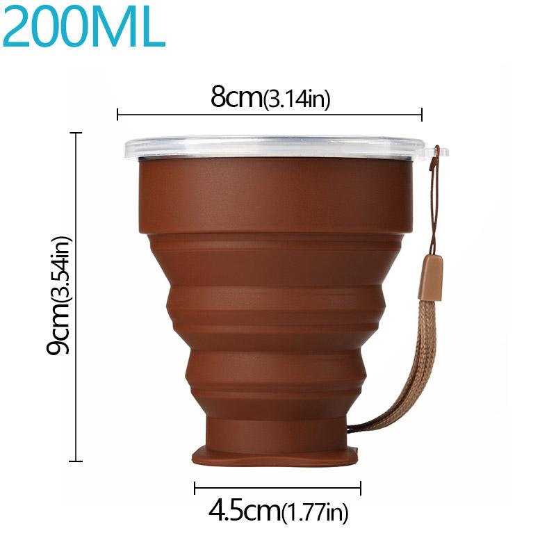 200ml Portable Cups BPA FREE Food Grade Water Cup Silicone Retractable Folding Cup with Lid Outdoor Coffee Travel Water Cup