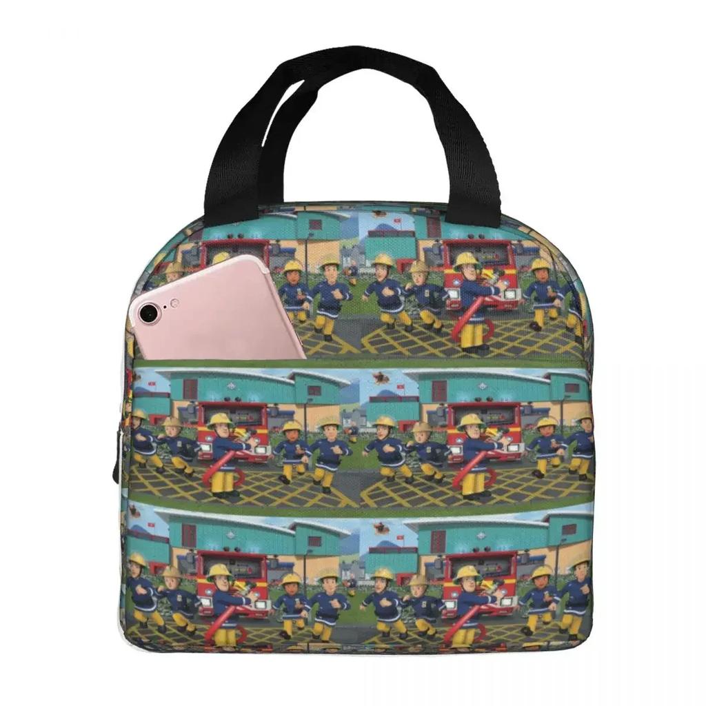 Fireman Sam Cartoon Insulated Lunch Bag for Women Children Leakproof Food Boxes Thermal Lunch Box Tote