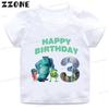 Monsters Inc University Print Cartoon Girls Clothes 1 2 3 4 5 6 7 8 9 Years Birthday Kids T shirt Baby Boys Children T-Shirt
