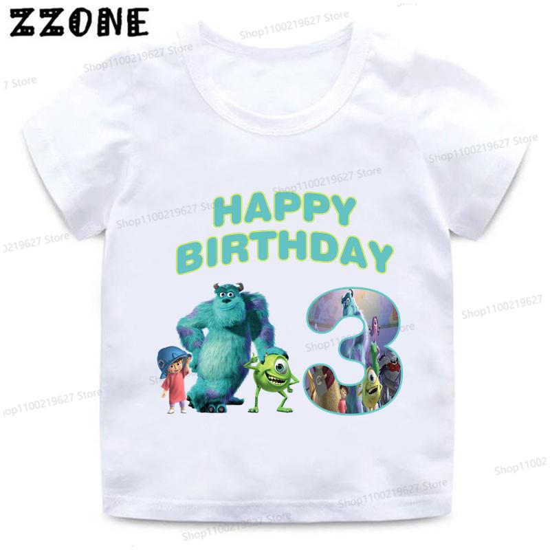 Monsters Inc University Print Cartoon Girls Clothes 1 2 3 4 5 6 7 8 9 Years Birthday Kids T shirt Baby Boys Children T-Shirt