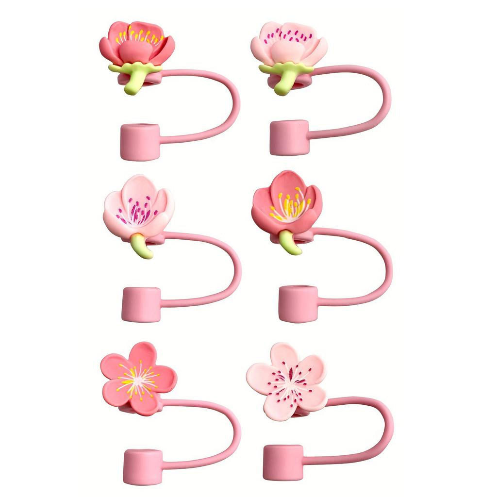 6 Pack Silicone Straw Caps Decorative Accessaries Flower Straw Caps Silicone Texture Straw Tip Suitable for Straw