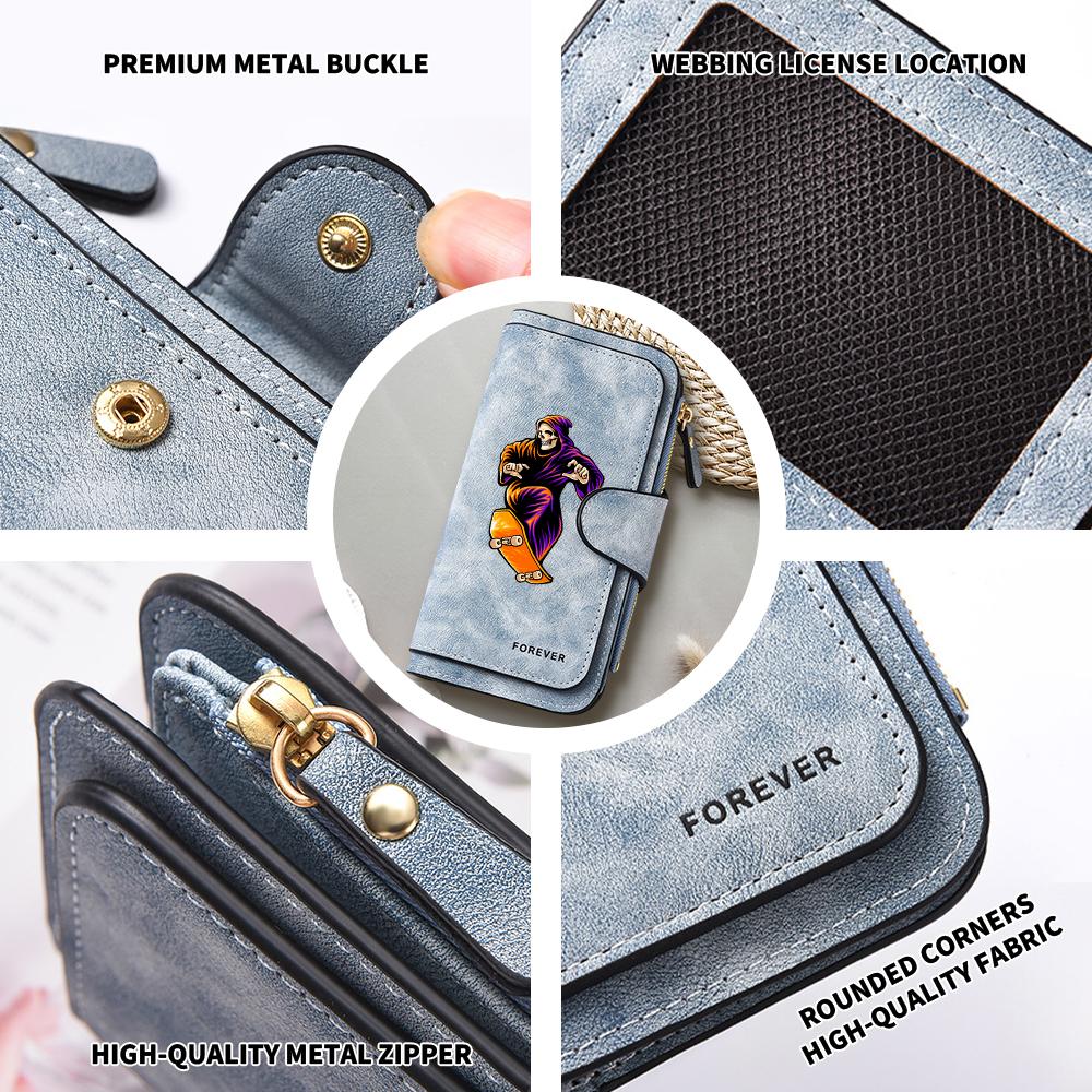 Grim Reaper Skate Pattern Long Wallet Forever Stylish Portable Card Holder Purse for Daily Use