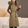 Fashion Winter Women's Long Warm Vest Hooded Faux Fur Collar Can Be Worn On Both Sides Thick Sleeveless Parkas Woman Jackets With Belt