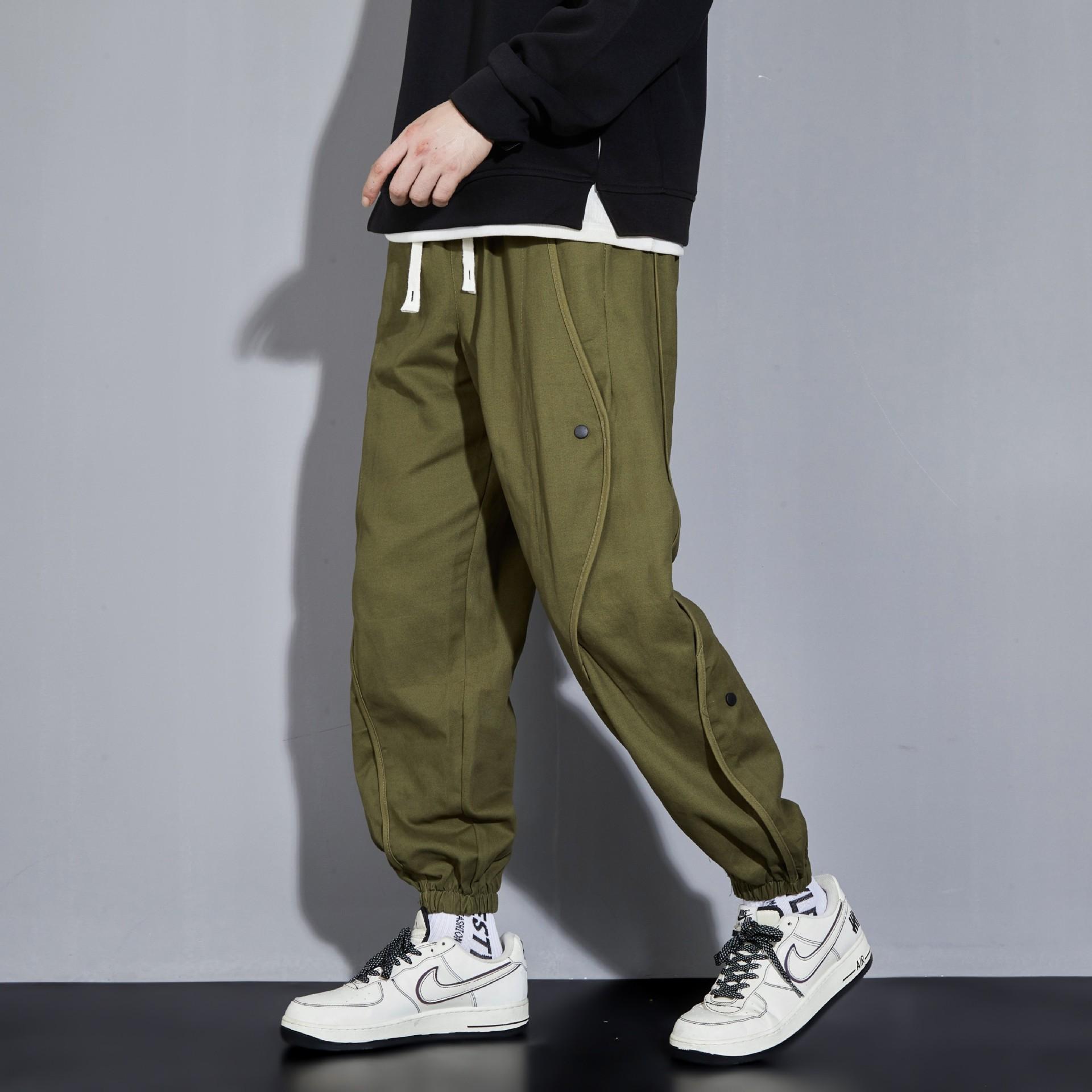 Large Size Casual Pants, Multi-pocket Splicing Button Elastic Overalls, Men s Tied-leg Trousers 2XL