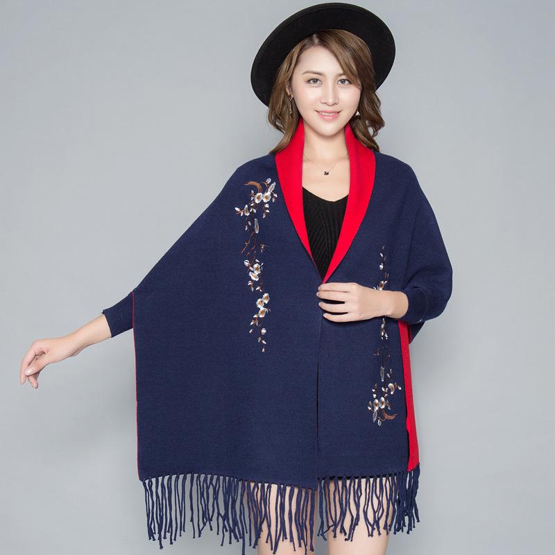 Korean Style Embroidered Shawl Cape: Versatile Knit Scarf for All Seasons