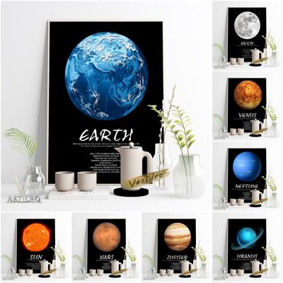 Space Galaxy Poster Earth Moon Venus Neptune Sun Mars Jupiter Uranus Children's Room Decoration