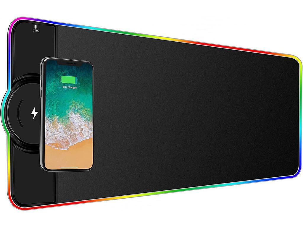 RGB Gaming Mouse Pad with Wireless Fast Charging (15W/10W/7.5W), Soft Surface, Colorful Light Effects, Phone Charger
