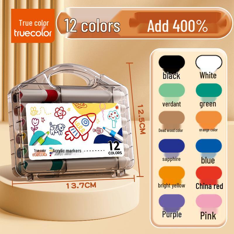 Non-Bleeding True Color Watercolor Marker Pens for Kindergarten Art - Safe & Stackable Acrylic Brushes