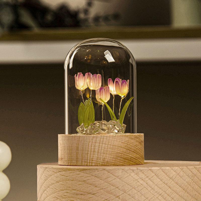 Tulpen Nachtlicht Handgemacht DIY Zimmer Schreibtischlampe-Blau