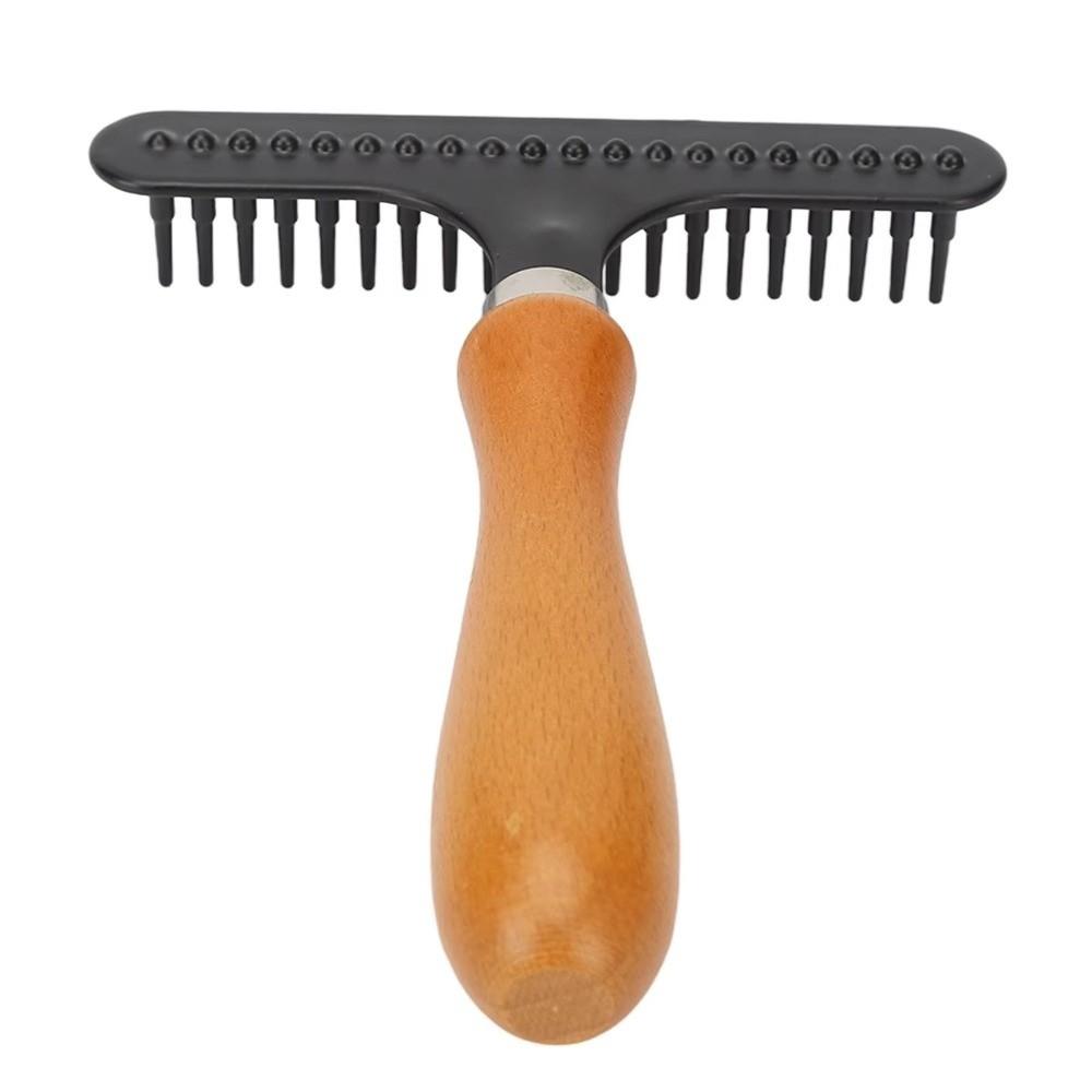 Deshedding Dog Grooming Tool Wooden Handle Cleaning Carpet Rake All Coat Types