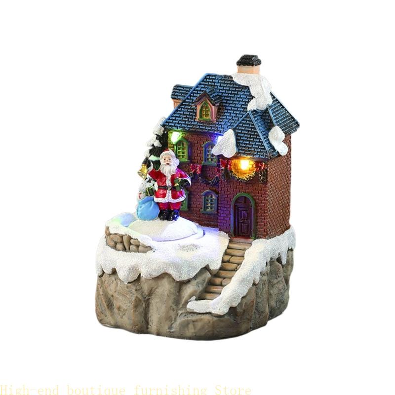 Christmas Cabin Figurine Musical Box with Rotating Santa for Boy Girl Men Women