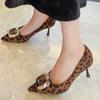 Retro Niche Pointed Leopard Print High Heels, 2025 New Square Buckle Thin Heels, Versatile Office Women's Shoes Chaussure Femme