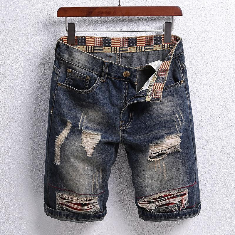 Punch Patch Five Point Jeans Muži 2023 Trendy Značka Móda Osobnost Trend Šortky Všestranné kalhoty Horse