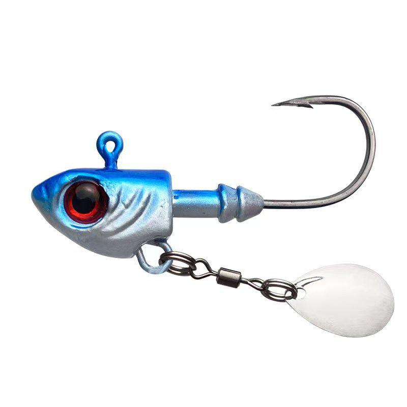 Luminous Fish-Shaped Jig Head with Spinner Blade 3.5-33g, Blood Groove Hook for Bass & Perch, Multi-Layer Soft Bionic Bait