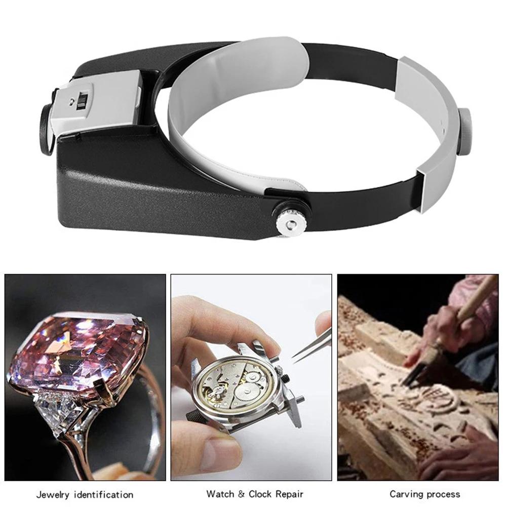 10X LED Magnifying Glasses Illuminated Magnifier Headband Adjustable Head-Mounted Loupe Jewelry Reading Watchmaker Repair Tools