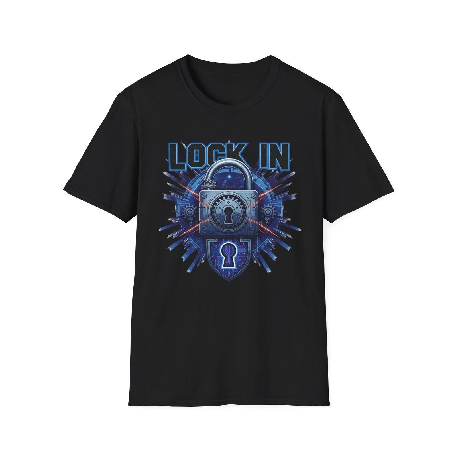 Lock In padlock graphic T-Shirt | blue lock illustration 2XL