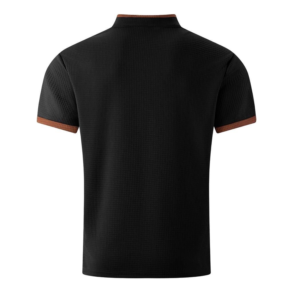 Men's Color Blocked V-neck Single Breasted Shirt Men's Casual And Comfortable Short Sleeved Shirt