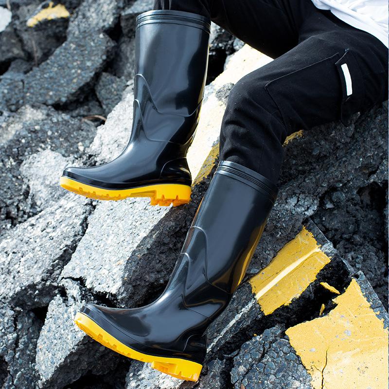 Men's High Tube Rain Shoes, Labor Insurance Pvc Waterproof and Non-slip Thickened Fishing Shoes Men's