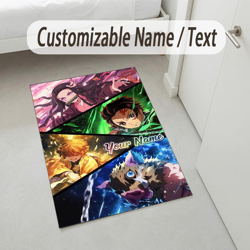 Personalized Crystal Velvet Carpet,Demon Slayer Custom Printed Name, Plush Area Rug For Home Indoor Decor