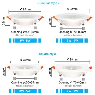 20pcs Led Downlight 5W 7W 9W 12W 110V/220V Ceiling Lamp Recessed Down Light Round/Square Leds Panel Light Spotlight